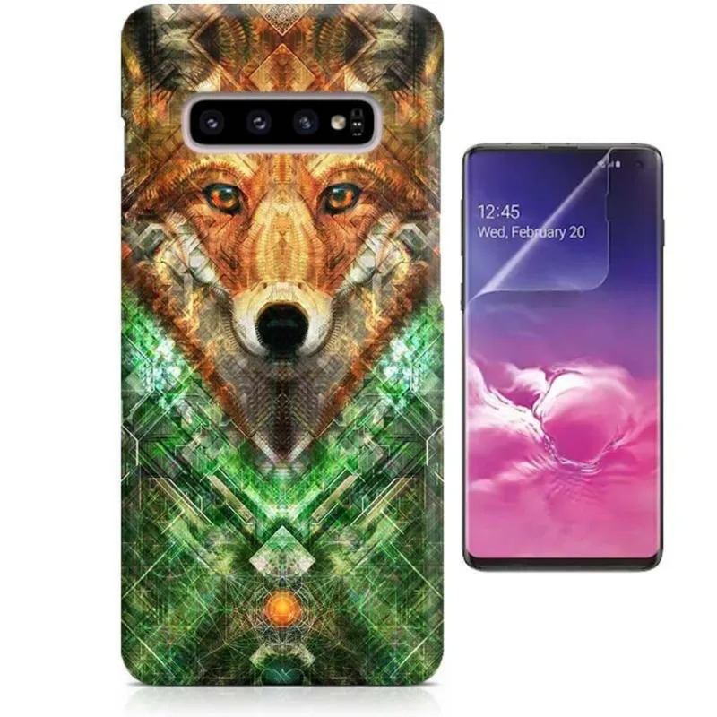 Kit Capa Case TPU Galaxy S10+ Wolf Lobo + Pel Vidro (BD01)