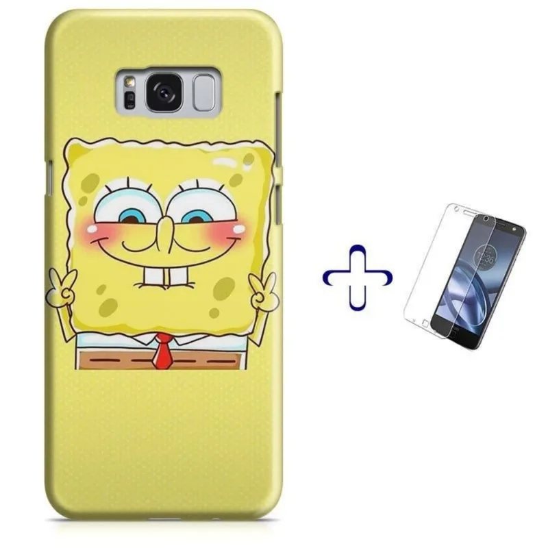Kit Capa Galaxy S8+ Plus Bob Esponja + Pel Vidro (BD03)