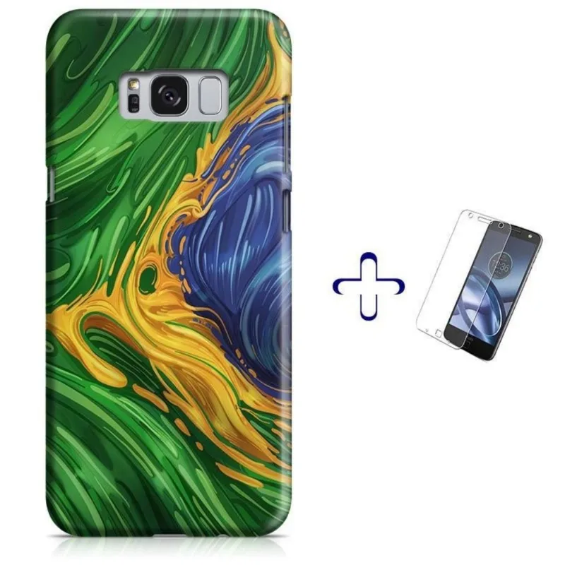 Kit Capa Galaxy S8+ Plus Bandeira Brasil + Pel Vidro (BD03)