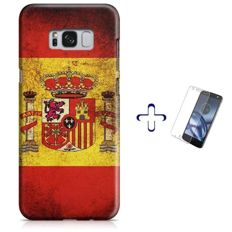 Kit Capa Galaxy S8+ Plus Bandeira Espanha+Pel Vidro(BD03)