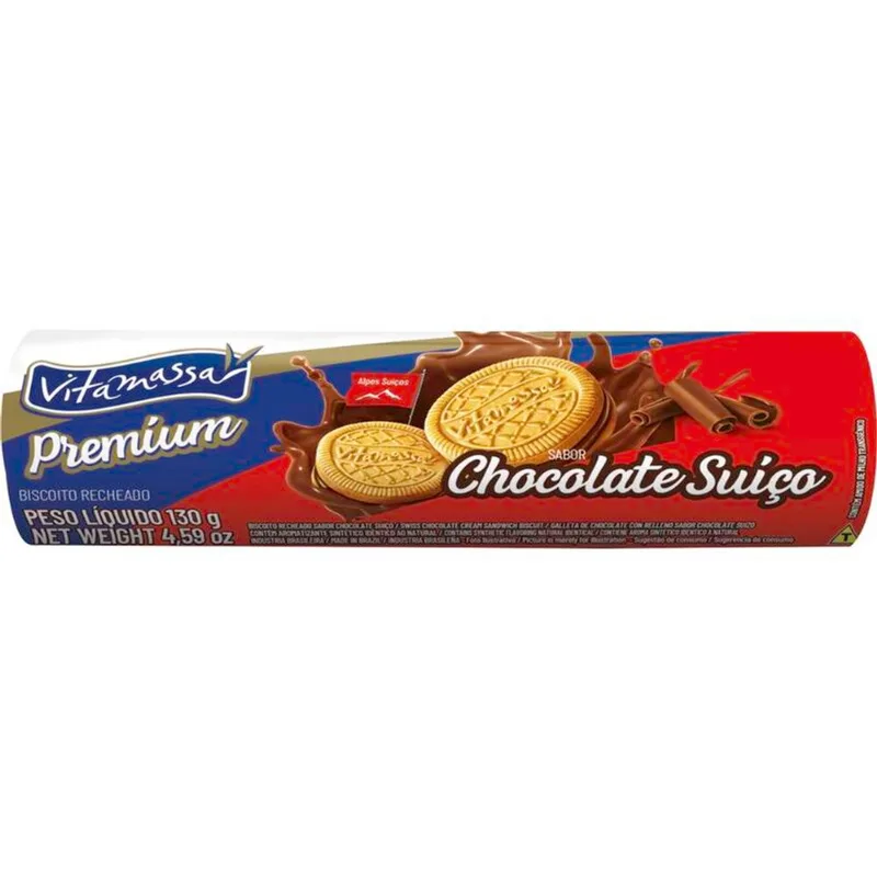 Biscoito Recheado Vitamassa Chocolate Suíço 130g