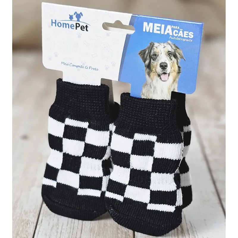 Meia para Cães com 2 pares Campeão HomePet Preta - G Preta - G