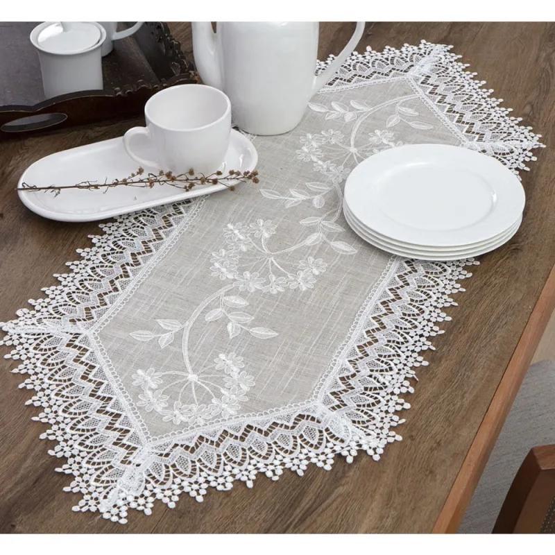 Caminho de Mesa Floral Bordado Singapura 40x90cm Jolitex - Jolitex