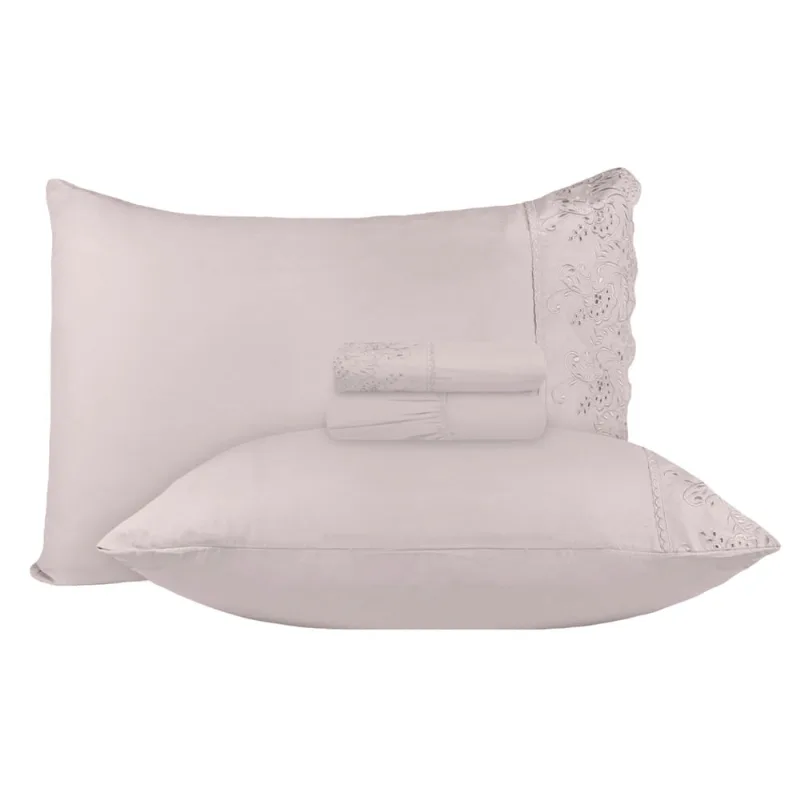 Jogo de Cama Casal Bordado Inglês Jolitex 4 Peças Toque de Seda Fendi