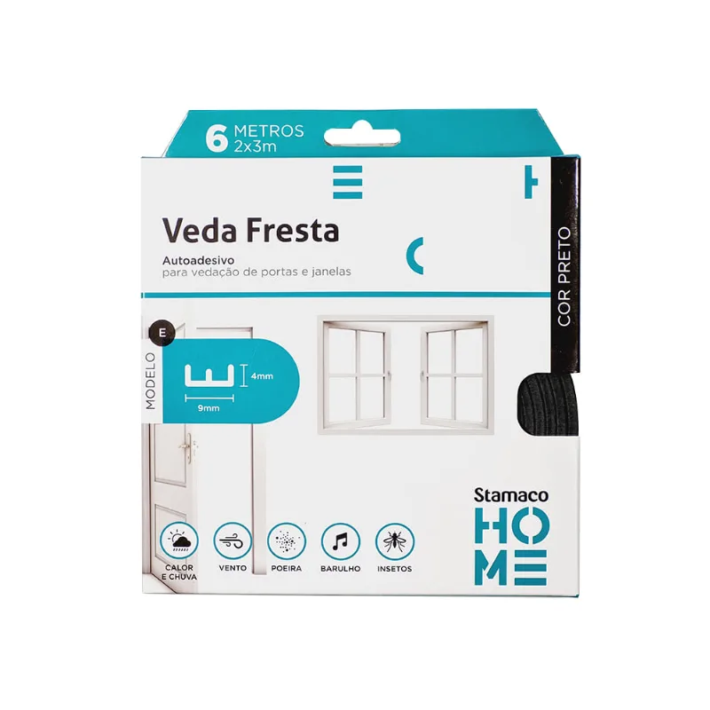 Veda Frestas Adesivo Modelo E Preto com 6 metros Stamaco