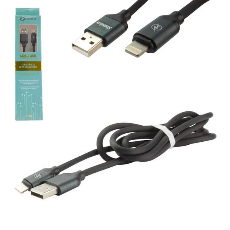 Cabo Lightning Para Iphone 1.2m Emborrachado Preto Shinka