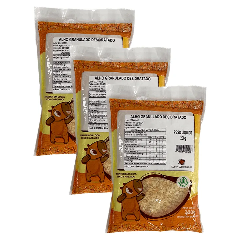 Kit 3x: Alho Granulado Desidratado Tainá Alimentos 200g - Não Informado - Mercearia