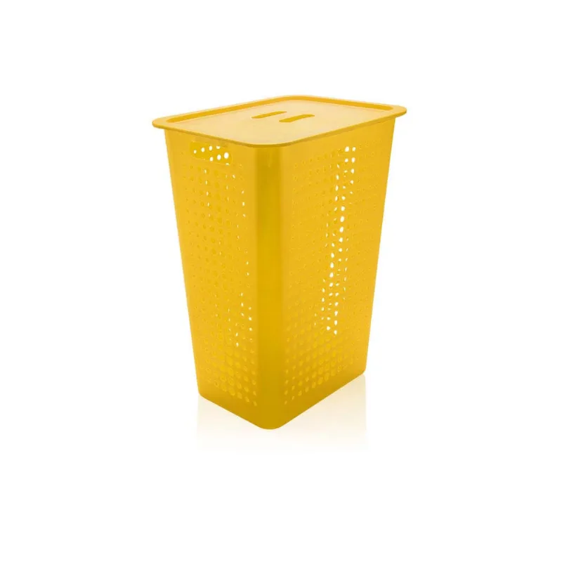 Cesto para roupas com tampa amarelo OU