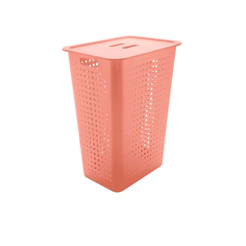 Cesto de Roupas com Tampa OU 47L Plástico Rosa Quartzo