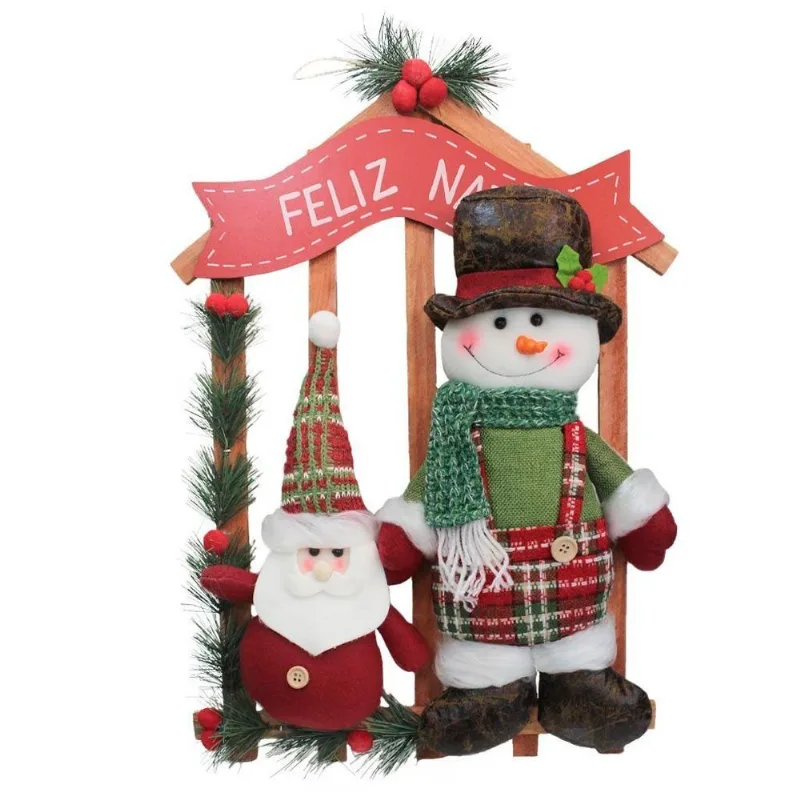 Guirlanda Natalina De Madeira Enfeite De Porta Decorada 44cm