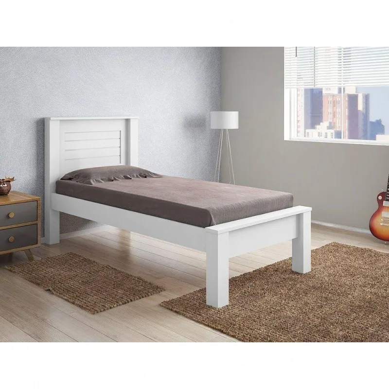 Cama Solteiro Milena com Colchão em MDF-MDP Branco Framar Móveis - Framar Móveis