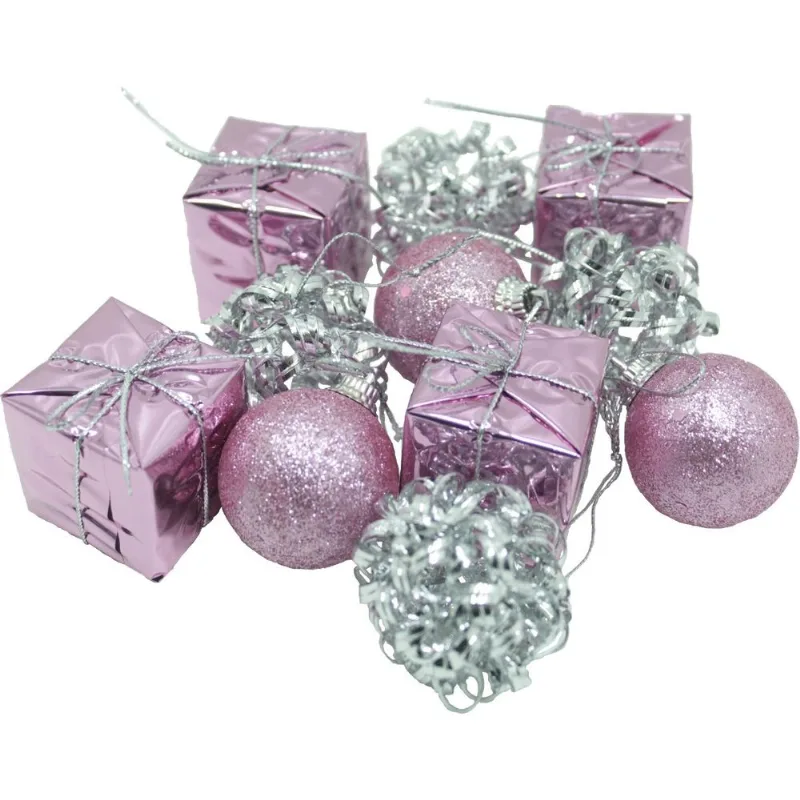 Kit 22 Peças Tubo Natalino Árvore De Natal Rosa E Prata 4cm
