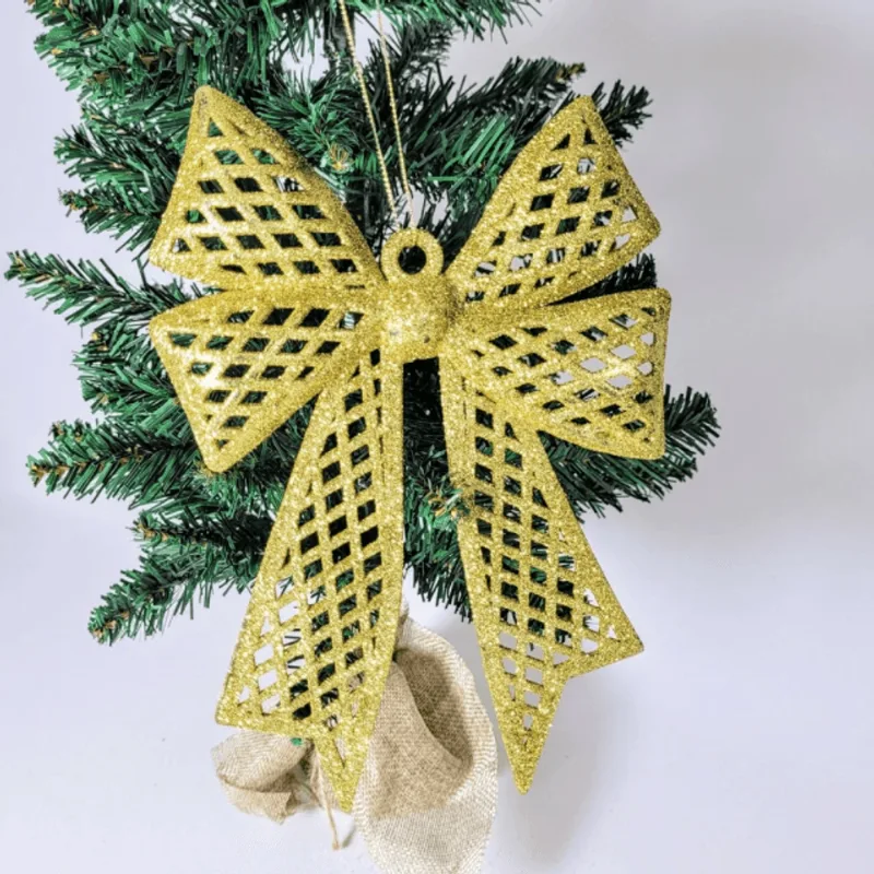 Kit 4 Enfeites Árvore Natal Laço Dourado Glitter 24cm