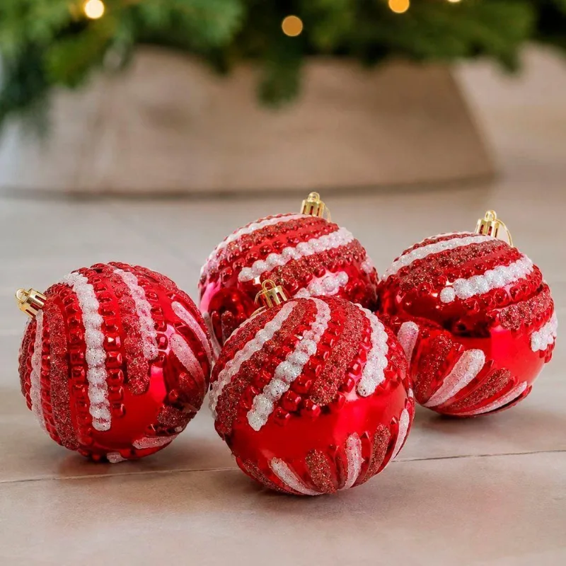 Bola de Natal para Decoração com Glitter Brilhante Vermelho Kit 16PÇS 10CM