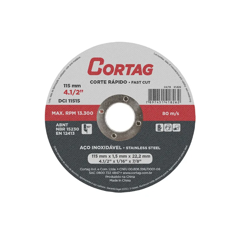 Disco De Corte Fino 115 Mm X 22,2 Mm X 1,6 Mm Cortag - Cortag