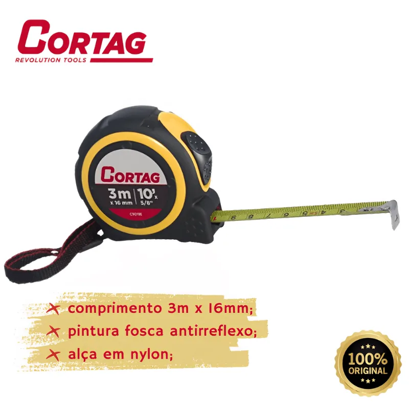 Trena Aço Fita Metálica 3mx16mm Emborrachada Trava Cortag - Cortag