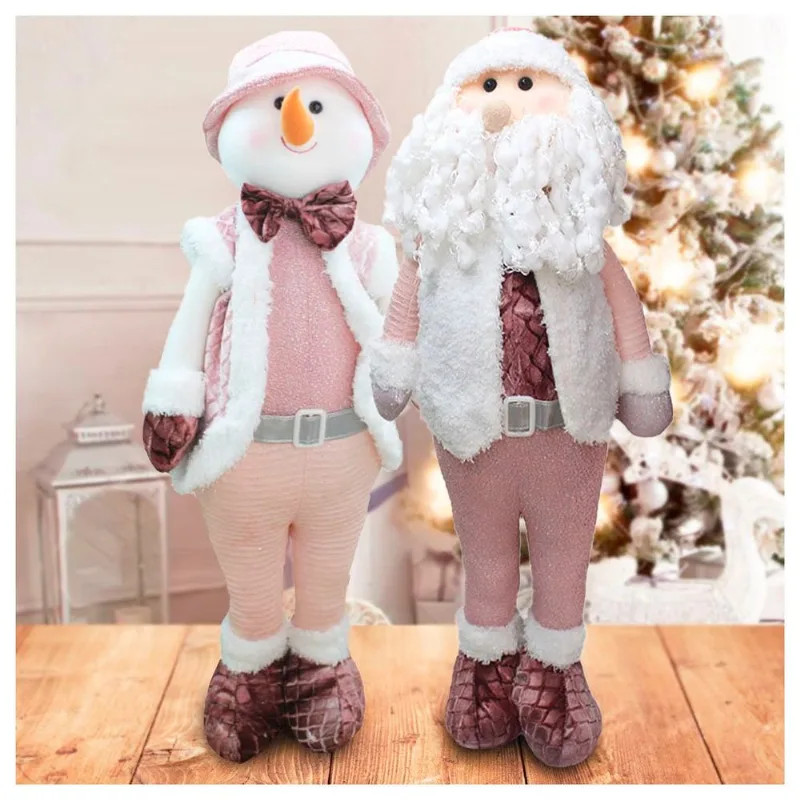 Dupla Boneco Natalino Papai Noel E Boneco De Neve Rosa