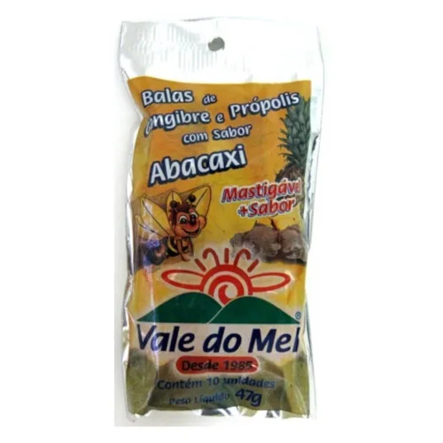 Bala De Gengibre E Propolis Sabor Abacaxi 10 Un Vale Do Mel - VALE DO MEL