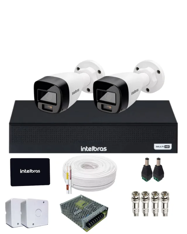 Kit 2 Câmeras Intelbras Full Color 1220B Imagens Coloridas Dia e Noite  Gravador Intelbras 1104-c SSD 512gb Incluso - Intelbras - Câmeras E Drones