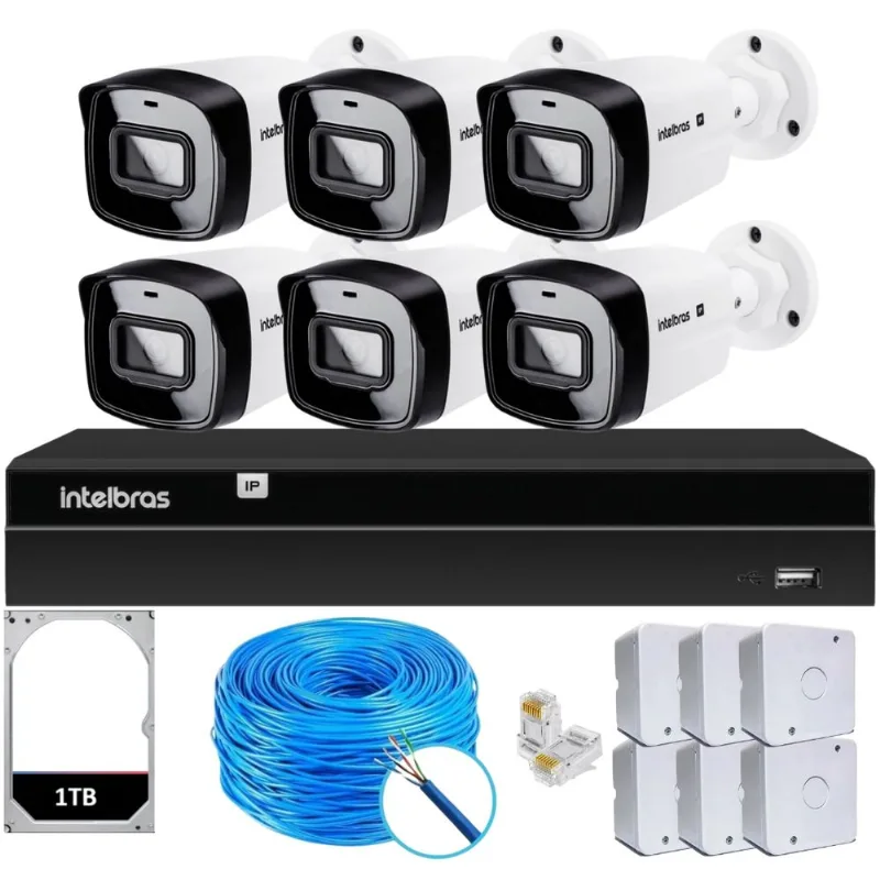 Kit CFTV Intelbras NVD 1408P 6 Câmeras IP e HD 1TB