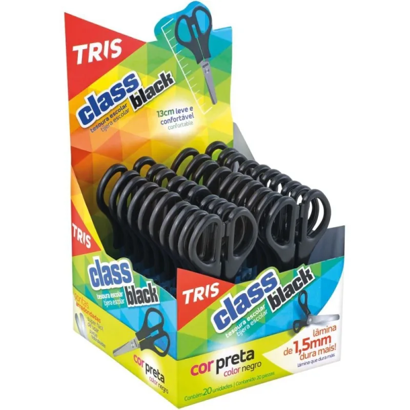 Tesoura Escolar TRIS CLASS Basic 13CM 3CORES - SUMMIT - Papelaria