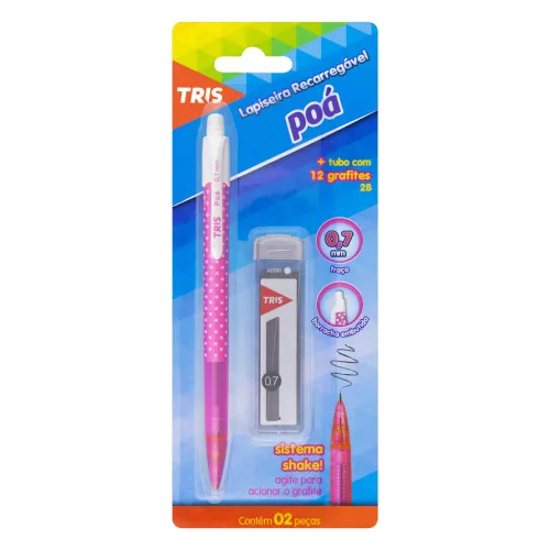 KIT LAPISEIRA RECARREGÁVEL ROSA GRAFITE 0 7MM TRIS POÇ - TRIS