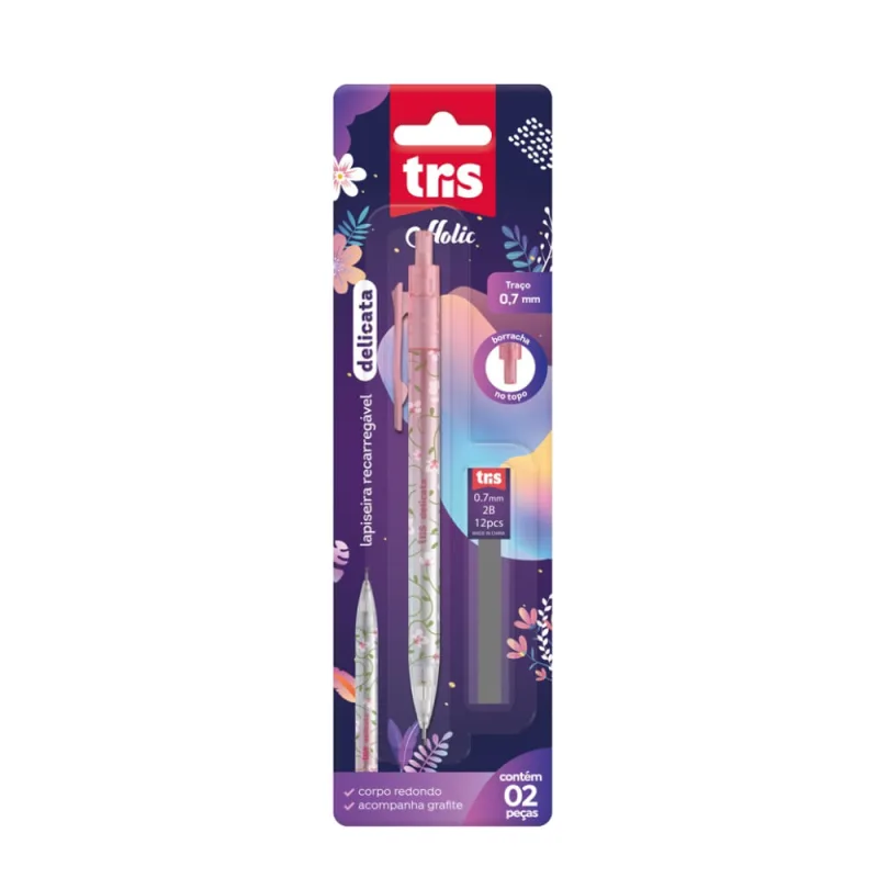 Lapiseira Delicata 0.7mm Kit 3 Unidades Tris Estampas Florais - Não Disponível - Papelaria