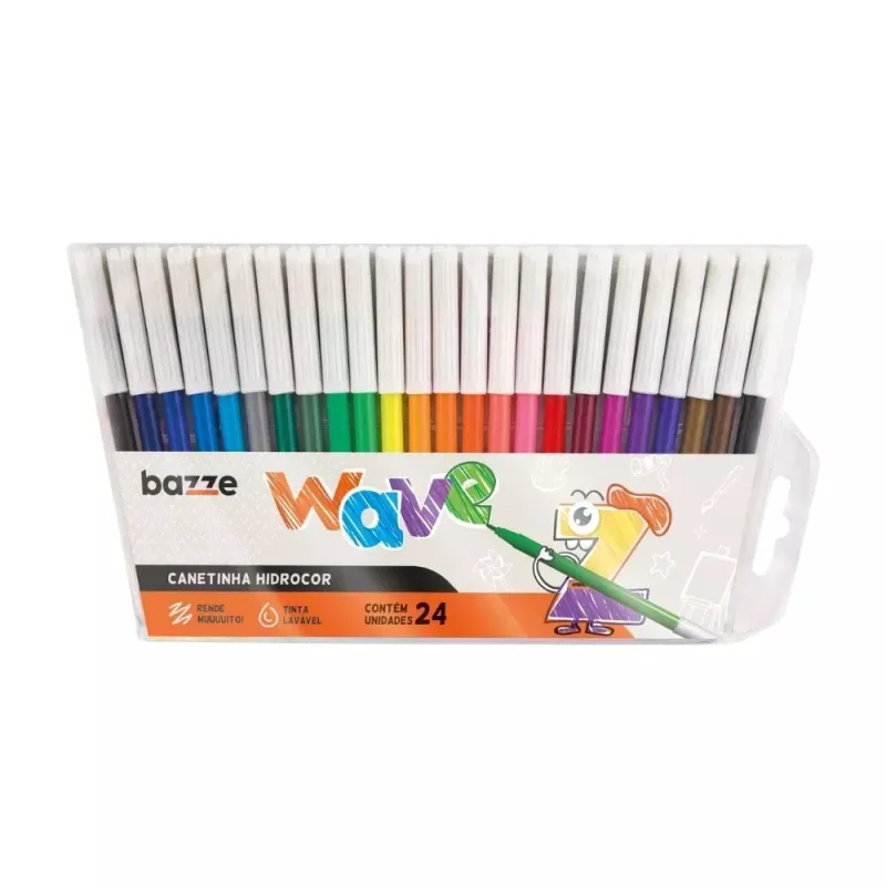Canetinha Hidrocor Wave 24 Cores Bazze Tinta Lavável - Não Disponível - Papelaria
