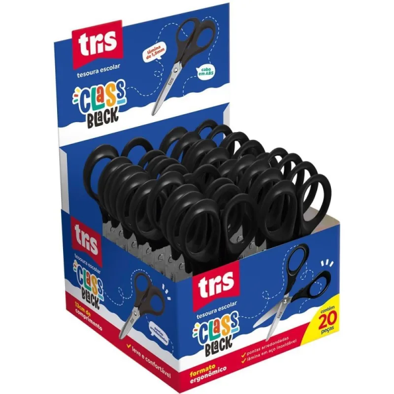 Tesoura Escolar TRIS CLASS BLACK 13CM. - SUMMIT - Papelaria