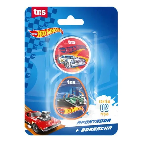 Kit Apontador Depósito E Borracha Tris Personagem Hot Wheels - Não Disponível - Papelaria