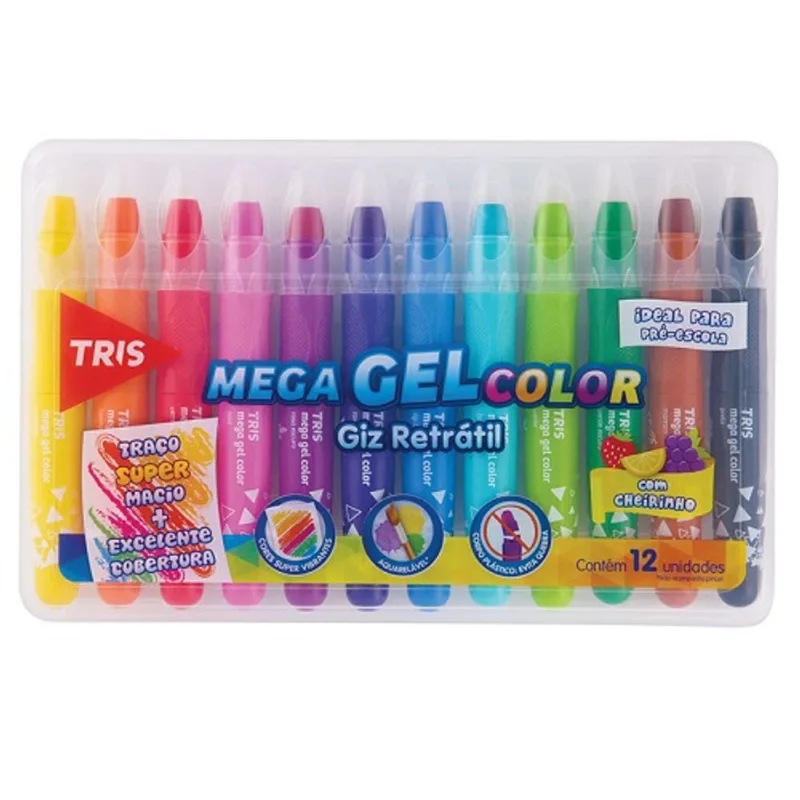 Giz De Cera 12 Cores Mega Gel Color Retrátil
