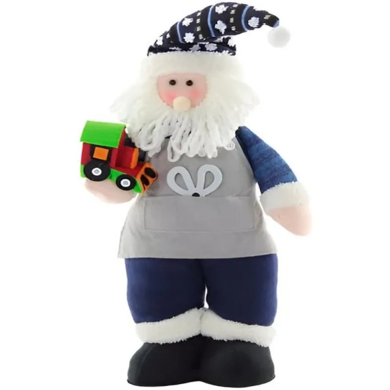 Boneco Decorativo Papai Noel Artesão Azul Com Brinquedo 53cm