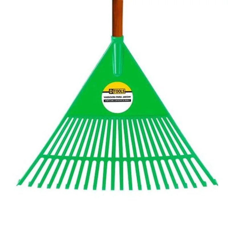 Vassoura Plástica 22 Dentes 550mm com Cabo para Jardinagem - Verde - DTOOLS - Dtools - Utilidades Domesticas