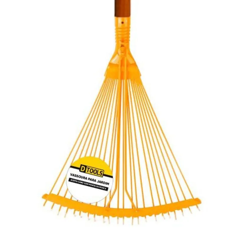 Vassoura de Aço Regulável 22 Dentes para Jardim - Amarela - Dtools - Utilidades Domesticas