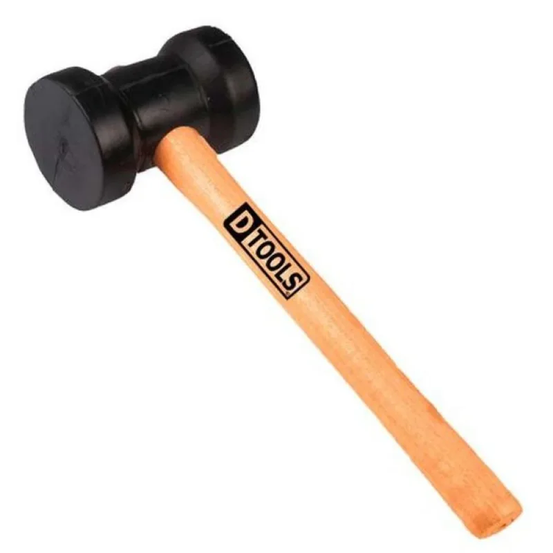 Martelo Borracha Preto 40mm Cabo Madeira - DTOOLS 4x26x8,7cm Uso em Assentamento de Pisos e Basaltos