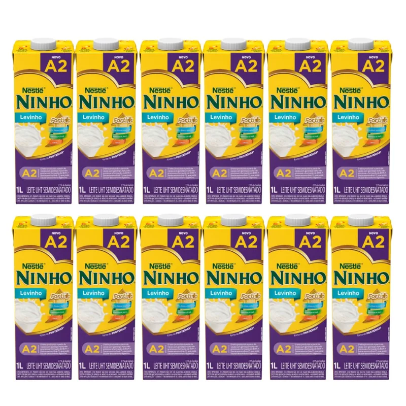 Kit C/12 Leite Ninho Semidesnatado A2 Nestle 1L