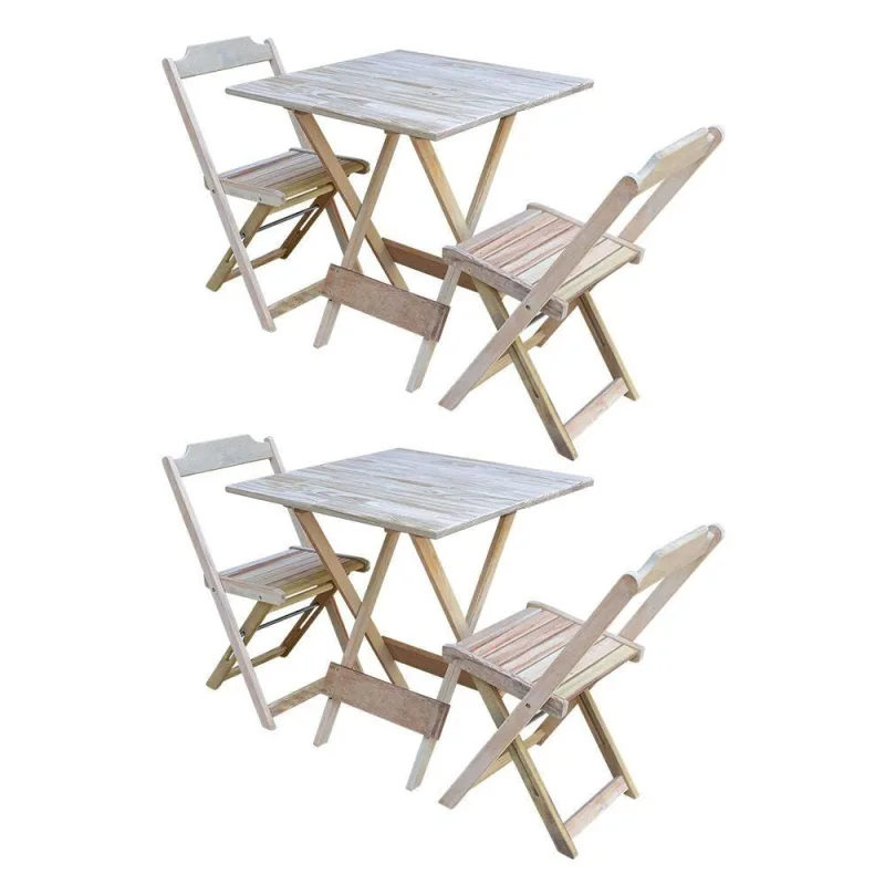Kit 2 Jogos De Mesa Dobravel Com 2 Cadeiras De Madeira 70X70 - Sem Pint - Marrom - OUTRAS MARCAS