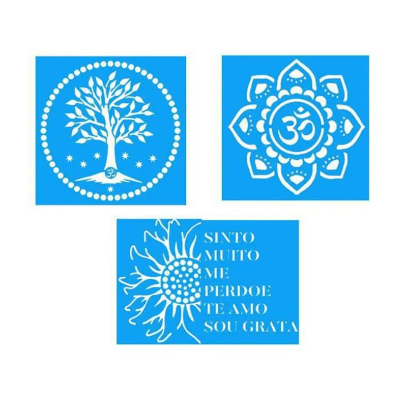 Stencil Hoponopono Reik Meditação 3 Moldes Vazados A4