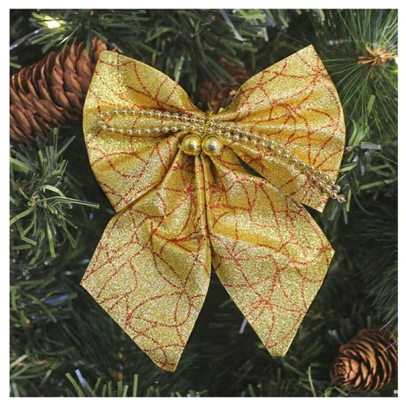 Enfeite Árvore Natal Laço Dourado Brilhante 14cm 6 Unidades - Genérico - Natal