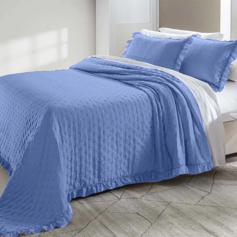 Colcha Solteiro 200 Fios Corttex Celine 2 Peças Azul