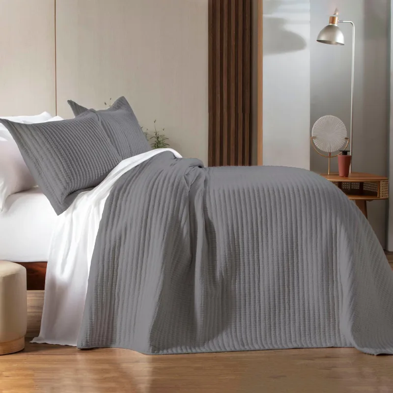 Colcha Casal 300 Fios Corttex Belton 3 Peças Cinza