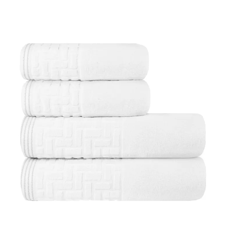 Jogo de Toalhas de Banho 4 Peças Super Soft Zero Twist Corttex Geométrico 500 g/m² Branco Branco