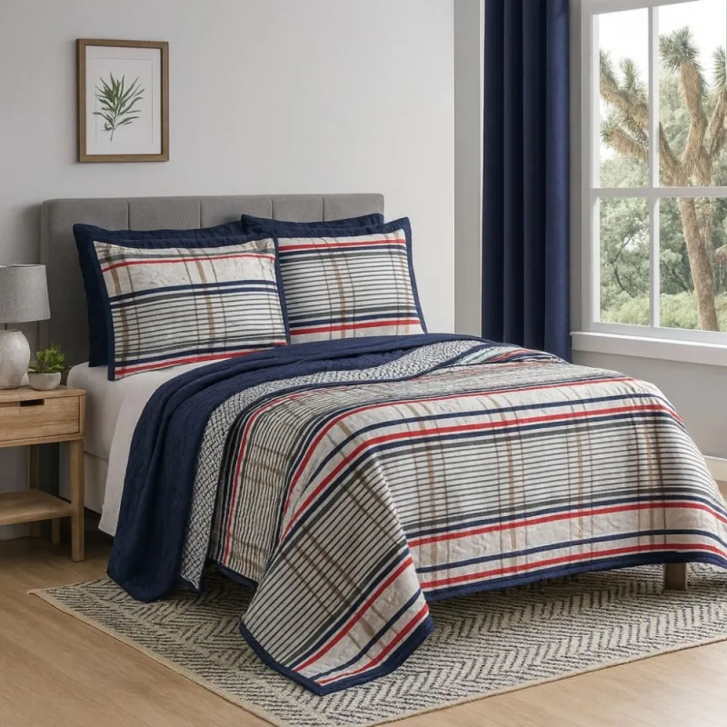 Colcha Cobreleito Queen Size Sulamita 180 Fios Xadrez 3 Peças Chicago - Sulamita - Cama, Mesa E Banho