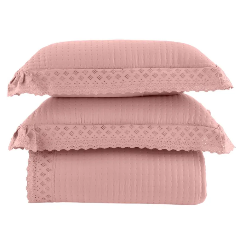 Colcha Queen Size 300 Fios Corttex 300 Fios Serena 3 Peças Rosa - Corttex