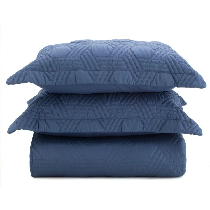 Colcha Queen Size 200 Fios Corttex Prisma 3 Peças Azul - Corttex