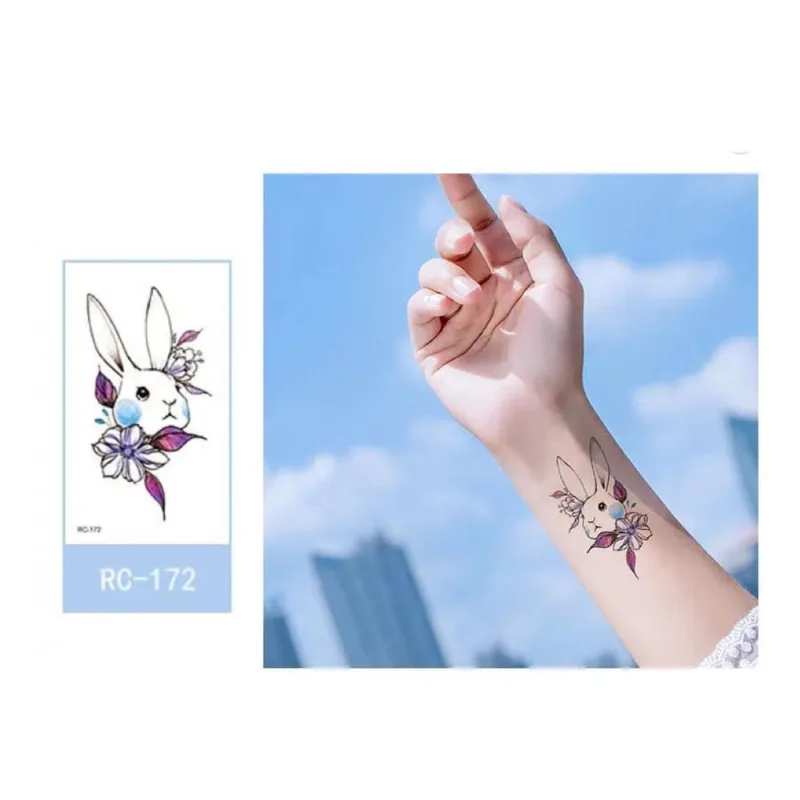 Tatuagem Temporária Coelho E Flores Delicada Arte