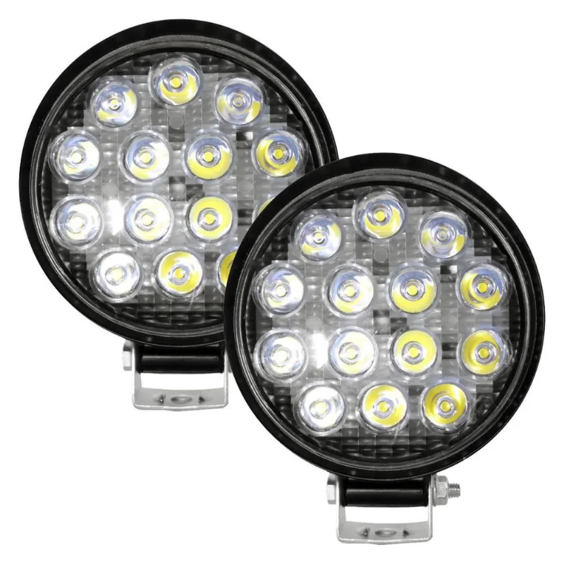 Kit 2 Farol 14 Leds Milha Off Road Redondo 42W Jeep 12V/24V