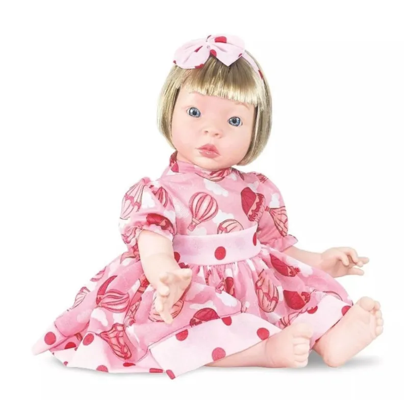 Bebê Reborn Boneca Cabelo Liso Loira E Vestido Infantil