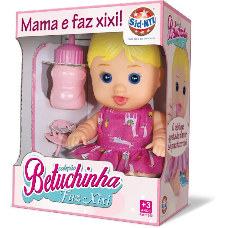 BONECA COM MECANISMO BETUCHINHA FAZ XIXI 19CM