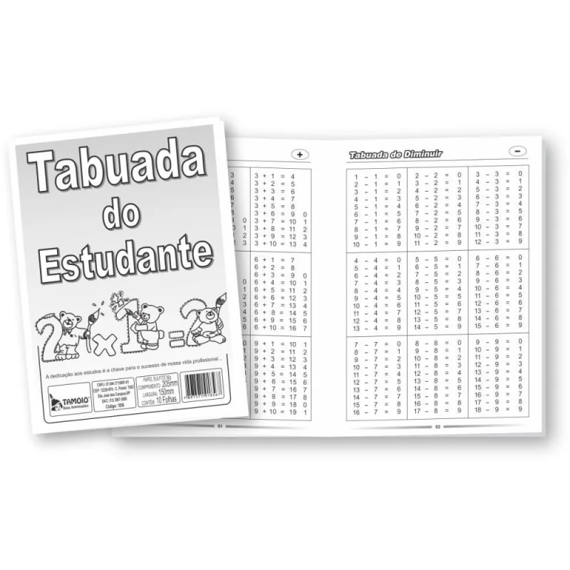 Caderno de Tabuada Tabuada do Estudante 10 Folhas - TAMOIO - Papelaria